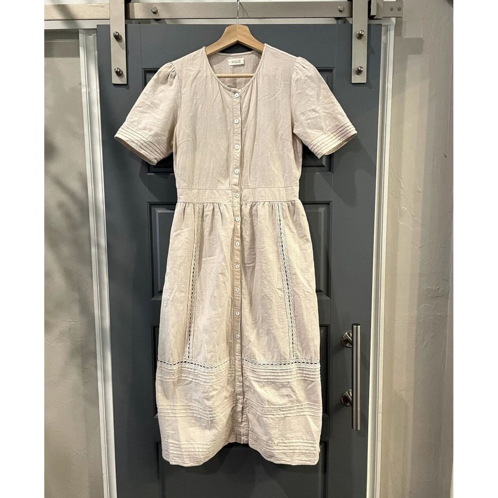 Cream roolee midi dress with Pockets Size Small